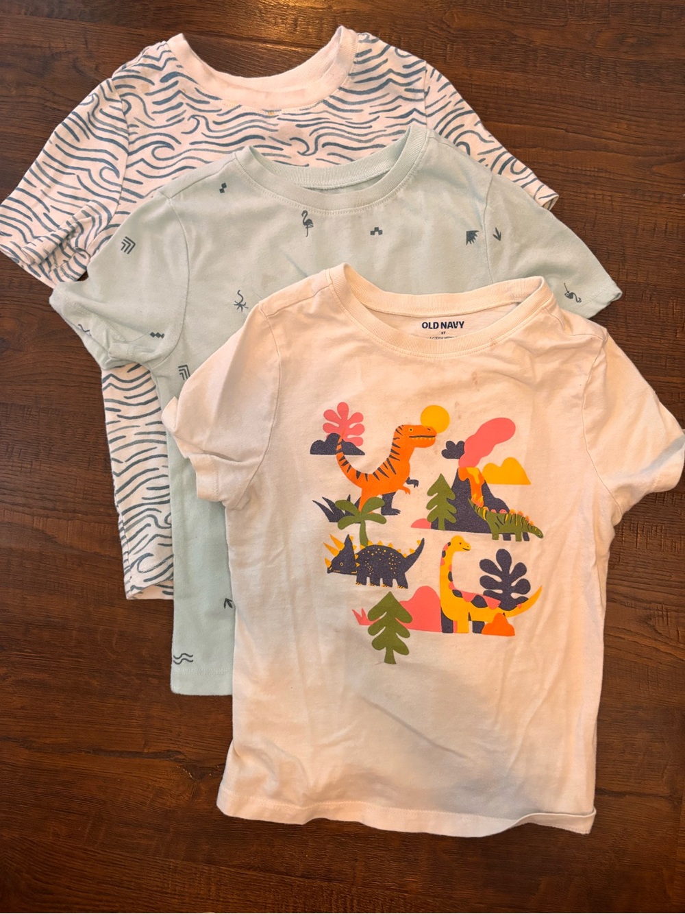 Old Navy Kids' White, Light Green & Blue Short Sleeve Dino Tee Set